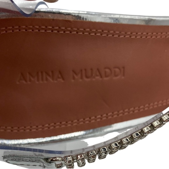 NWOB Amina Muaddi Ursina Glass Crystal-embellished PVC Pointed Toe Heels - Picture 9 of 10